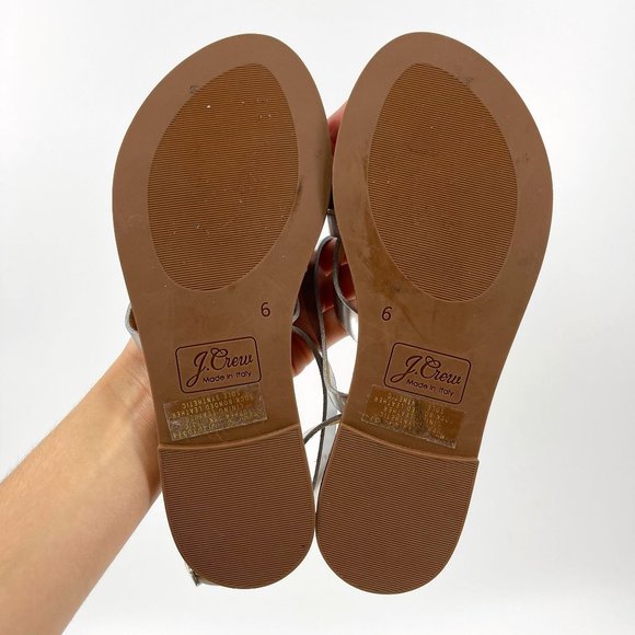 SOLD J. Crew Silver Mirror Metallic Leather Cross Strap Strappy Flat Sandals 6 - Picture 6 of 12